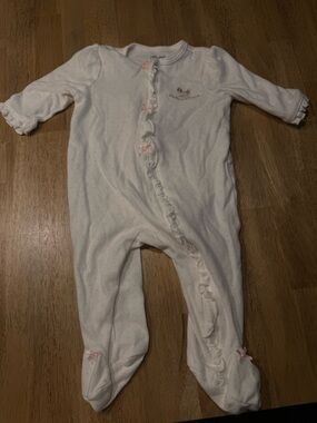 Little Me White Footed Ruffle One-Piece with Pink Bows